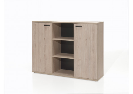 Buffet bas JANEIRO L160 H112 P40 cm cm 2 portes avec étagères Chêne Printemps ou Chêne Humus