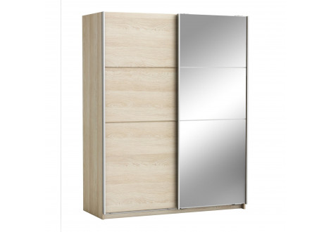 Armoire SHANNON 2 portes coulissantes + miroir Chêne