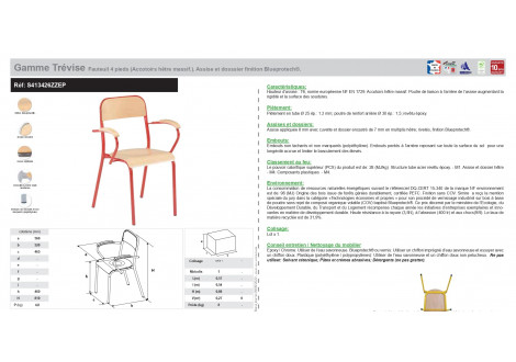 Gamme Trevise Chaise de professeur avec accoudoirs