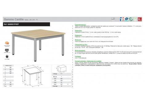 Table carré T1 T2 T3 T4 T5 T6 CARELIE