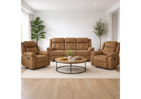 Ensemble salon recliner 3 pièces MELBOURNE PU Marron (1 canapé 3 places/ 2 fauteuils 1 place relax)