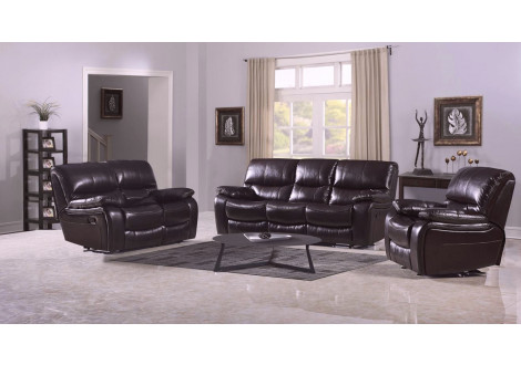Salon ROLLAND 3+1+1 simili cuir marron AIR LEATHER