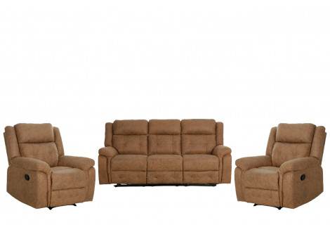 Ensemble salon recliner 3 pièces MELBOURNE PU Marron (1 canapé 3 places/ 2 fauteuils 1 place relax)