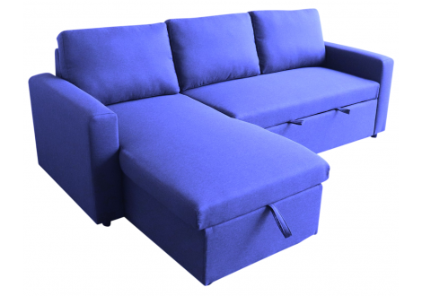 Canapé d'angle convertible DANA tissu lin bleu