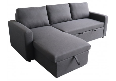 Canapé d'angle convertible DANA tissu lin GRIS