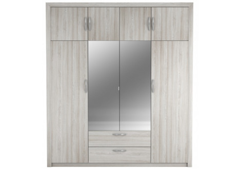 Armoire PLUTON chêne clair 8 portes 2 miroirs 2 tiroirs