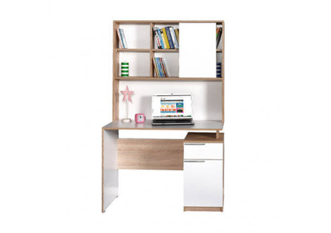 Bureau SONO blanc/chêne étagères supérieures et compartiments bas
