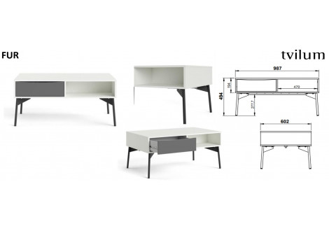Table basse FUR 1 Tiroir / 1 niche Blanc/Gris