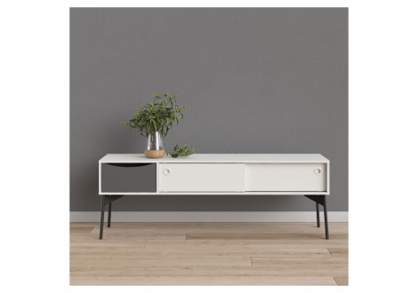 Meuble TV  FUR 2 tiroir coulisse +1 Tiroir Blanc/Gris
