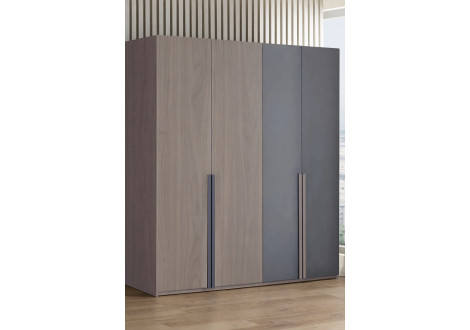 Armoire SUZY 4 portes décor noyer et gris