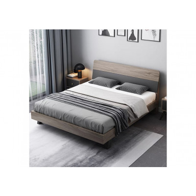 Lit SUZY 160x200 décor noyer et gris