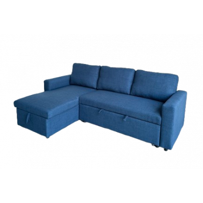 Canapé d'angle convertible DANA tissu lin bleu
