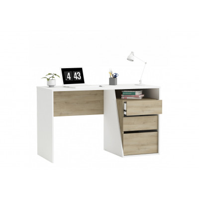 Bureau JEFFERSON 3 tiroirs chêne Kronberg et blanc