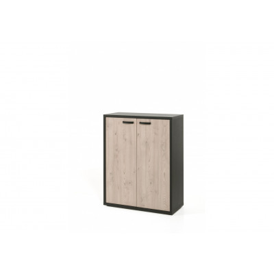 Armoire COPA L90 H112 P40 cm Basse 2 portes Noir Châtaignier