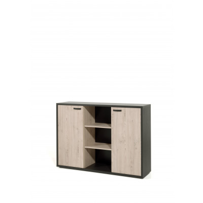 Buffet bas COPA L160 H112 P40 cm cm 2 portes avec étagères Noir Châtaignier