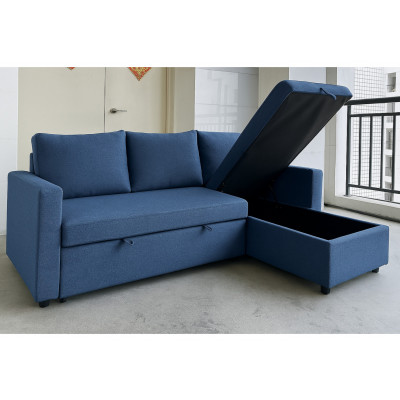 Salon d'angle convertible CARL tissu bleu