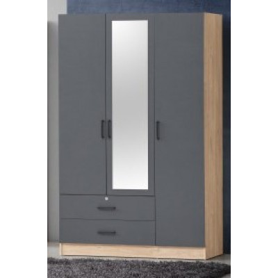 Armoire ANEMONE 3 Portes/2 Tiroirs  chêne clair/gris