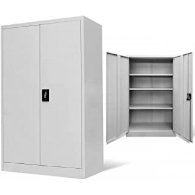 Armoire haute L120 H195 P45 cm 2 portes gris clair métallique