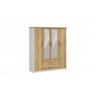 Armoire Julie 4 portes 2 tiroirs chêne doré et blanc