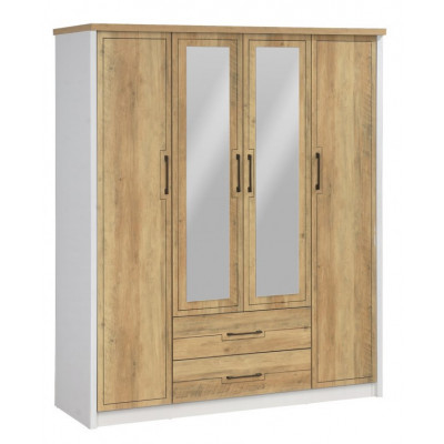 Armoire Julie 4 portes 2 tiroirs chêne doré et blanc