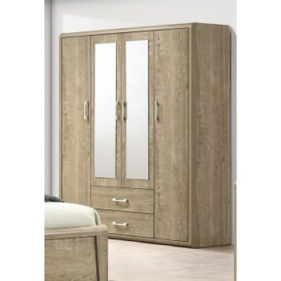 Armoire KARL 4 Portes / 2 Tiroirs / 1 Miroir chêne 