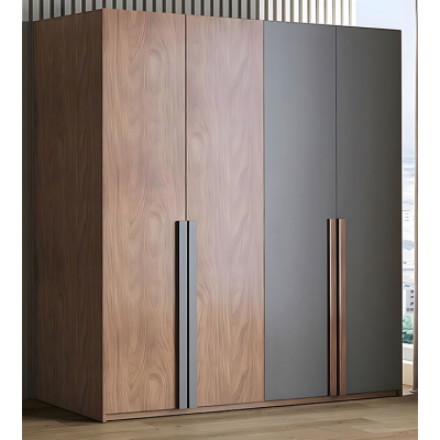 Armoire SUZY 4 portes décor noyer et gris