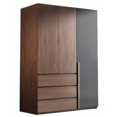 Armoire SUZY 3 portes décor noyer et gris