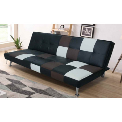 Banquette clic-clac SUVA simili cuir damier noir/marron/blanc