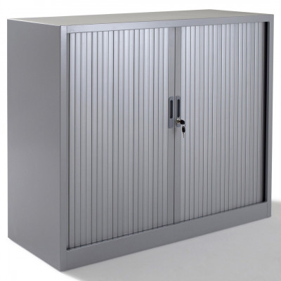 Armoire métal basse L120 H105 P45 cm à rideaux GRIS