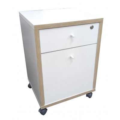 Caisson 1 tiroir/1 porte sur roulettes PLUS blanc/chêne