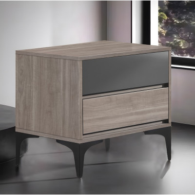 Chevet SUZY 2 tiroirs décor noyer et gris