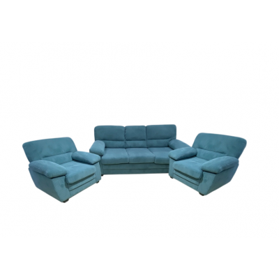 Salon 3 pièces CHICAGO cotelé bleu:  1 canapé 3 places + 2 fauteuils 1 place