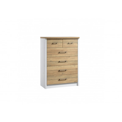Commode Julie 6 tiroirs chêne doré et blanc