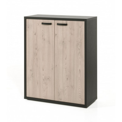 Armoire COPA L90 H112 P40 cm Basse 2 portes Noir Châtaignier