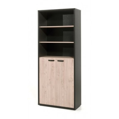 Armoire COPA L90 H216 P40 cm haute 2 portes + étagères Noir Châtaignier