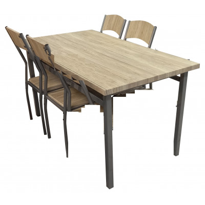 Ensemble Table + 4 chaises SANSA alu/chêne