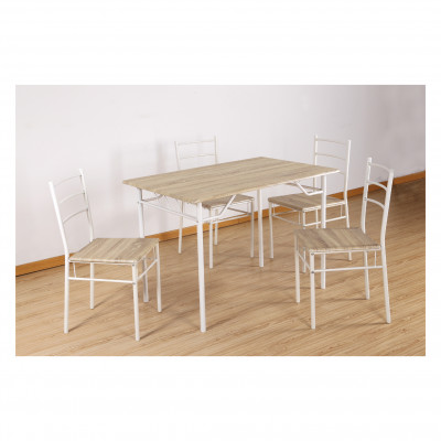 Ensemble Table + 4 chaises FELIZ décor chêne clair et pieds blanc