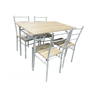 Ensemble Table + 4 chaises FELIZ décor chêne clair et pieds blanc