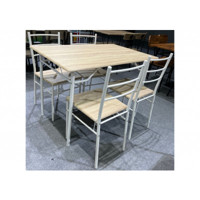 Ensemble Table + 4 chaises FELIZ décor chêne clair et pieds blanc