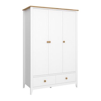 Armoire HESTON blanc et chêne 3 portes 2 tiroirs