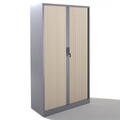Armoire métallique L120 P45 H198 cm 2 portes à rideau BDX H1912 Argent/Portes hêtre