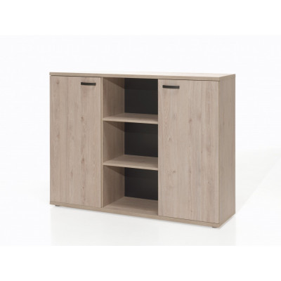 Buffet bas JANEIRO L160 H112 P40 cm cm 2 portes avec étagères Chêne Printemps