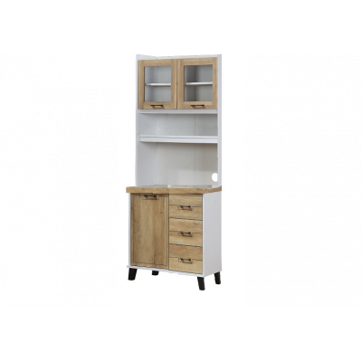 Buffet vaisselier July 1 porte 2 portes vitrées et 3 tiroirs chêne doré et blanc