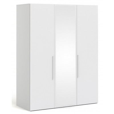 Armoire LARVIK  Blanc 3 portes 2 tiroirs 1 miroir