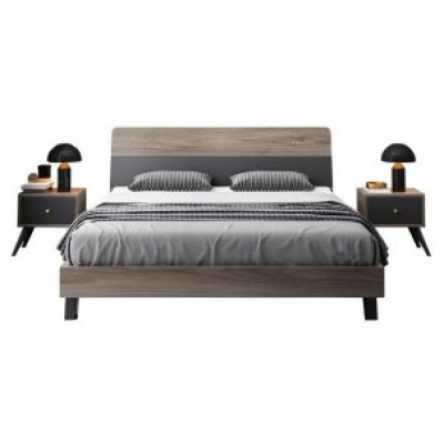 Lit SUZY 150x200 décor noyer et gris