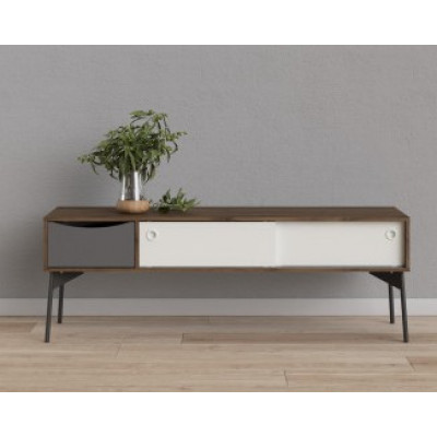 Meuble TV  FUR 2 tiroir coulisse +1 Tiroir Blanc/Gris/Noyer