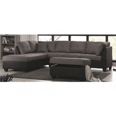 Canapé d'angle avec pouf PANAMERA Tissu gris/simili cuir noir