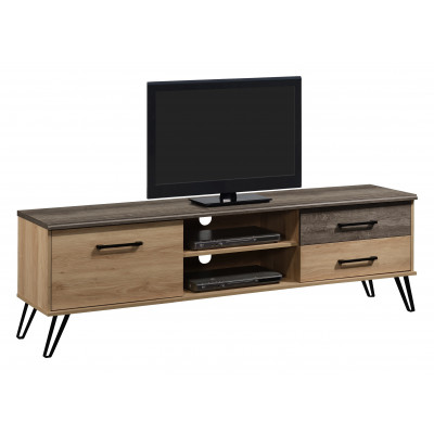 Meuble TV MICKAEL 1porte 2 tiroirs et 2 niches chêne clair/chêne gris