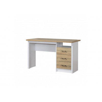 Bureau 3 tiroirs Julie chêne doré et blanc
