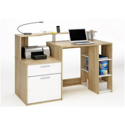 Bureau informatique 1 porte/1 tiroir ORACLE chêne/blanc